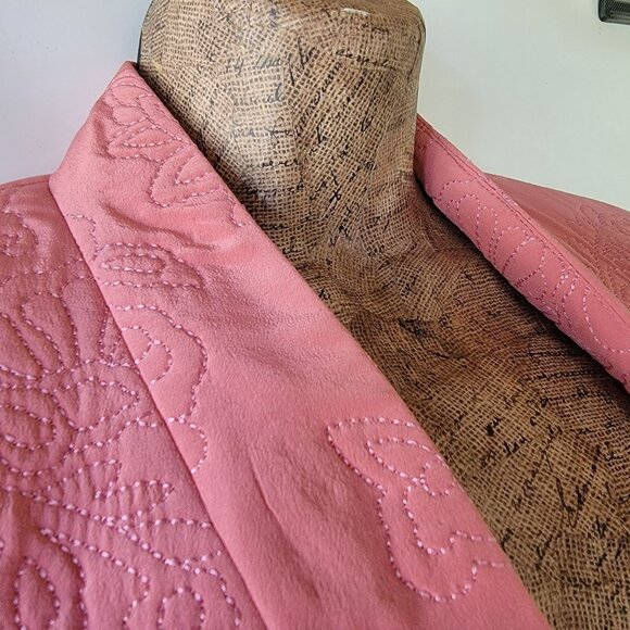 Vintage Pink silk Floral Embroidered Blazer Jacket With Full Zip & Long Sleeves - Picture 5 of 16